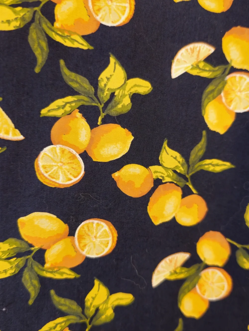 Banana Republic Short-Sleeve Navy Lemon Print Shirt Luxe Stretch Poplin Size L
